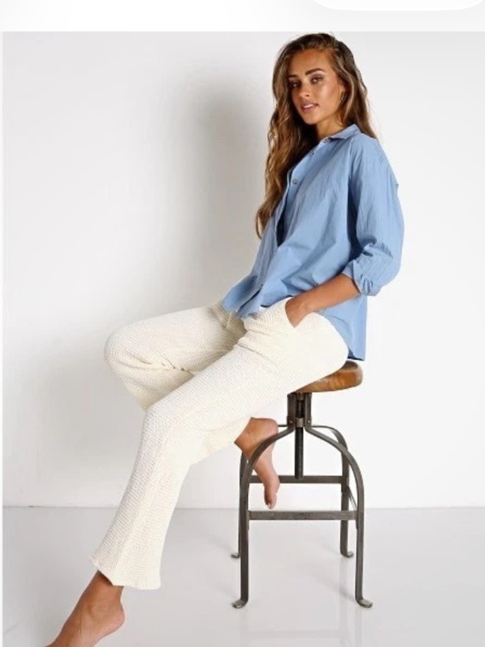 DONNI. White Waffle Knit Pants